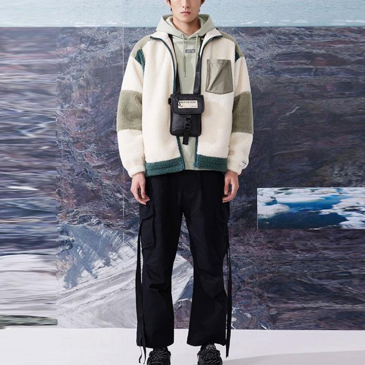 Li Ning Sports Fashion Series Wu Xing Series Color Block Faux Lamb Fleece Casual Loose Jacket Unisex Jacket Eggnog-Gray AWDRF33-1