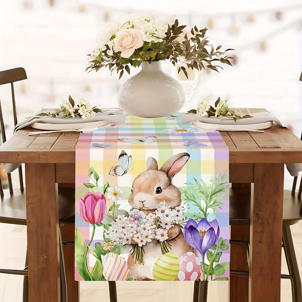 Oil-resistant Easter Table Flag Waterproof Easter Table Runner Table Cover  Home Decor