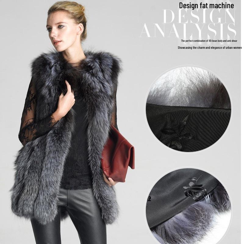 2024 Autumn/Winter Faux Fox Fur Women's Mid-Length Slimming Vest