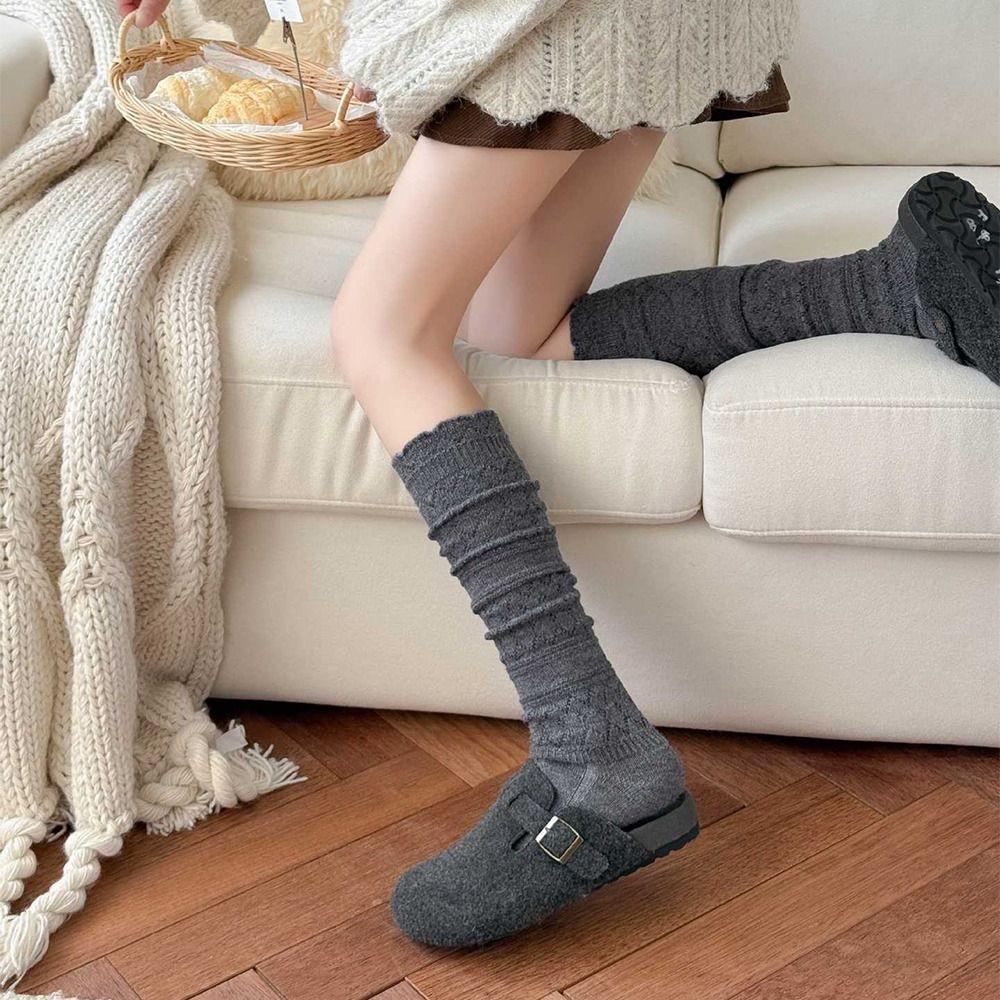 Solid Color Autumn Knitted Socks Elastic Comfortable Women's Long Socks Thicken Breathable Girl's Stacked Socks Autumn/Winter