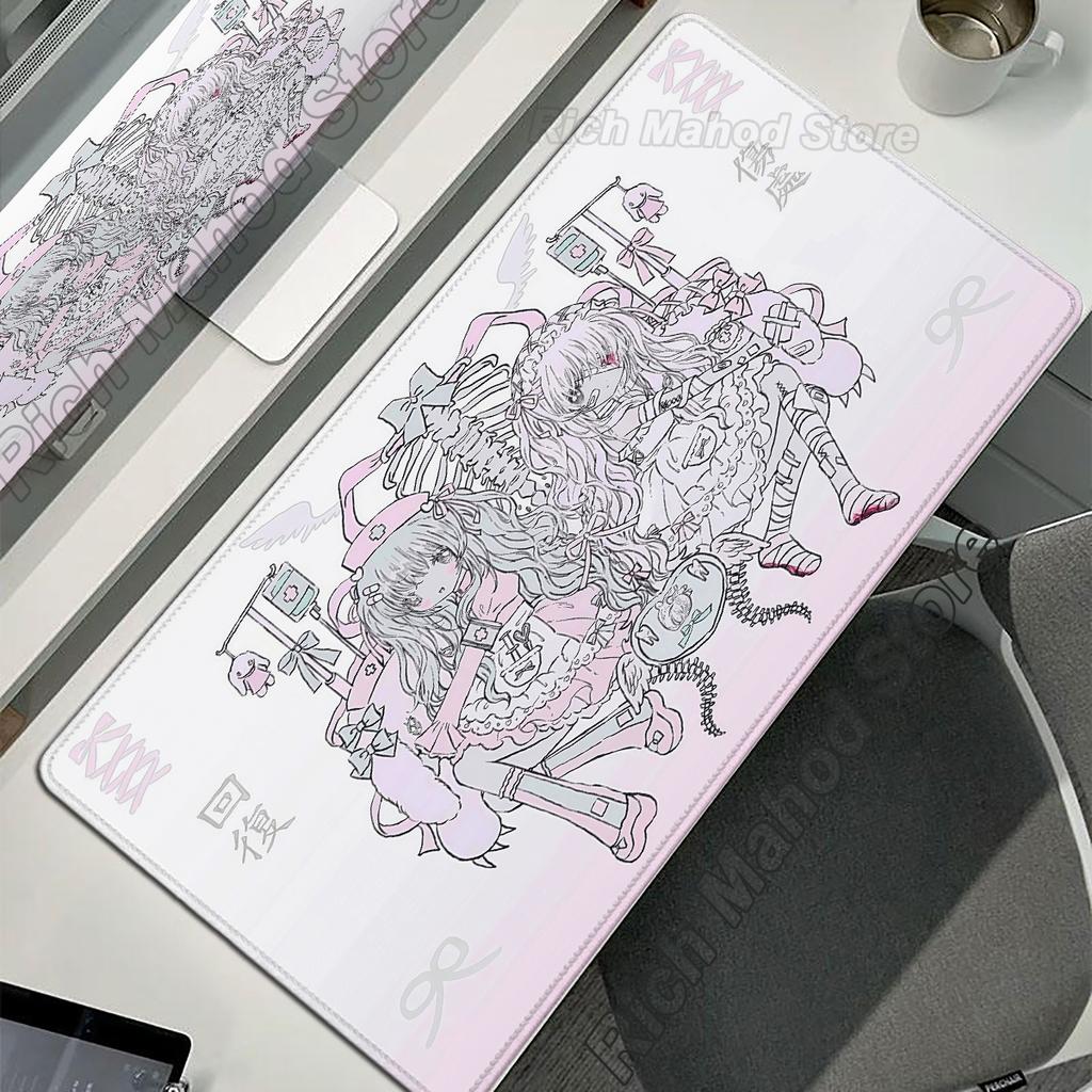 Anime Roztomilé Andělské Dívky Podložka pod Myš Herní Rozšířená Podložka na Stůl pro Notebook PC Kawaii Herní Skříňka Podložka pod Myš XXL Koberec pod Klávesnici Růžový Koberec