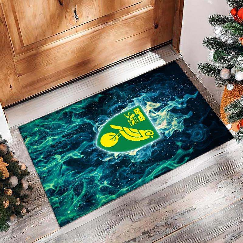 Norwich City Football Print Crystal Velvet Rug, Comfortable Water Absorbent Non Slip Indoor Floor Carpet