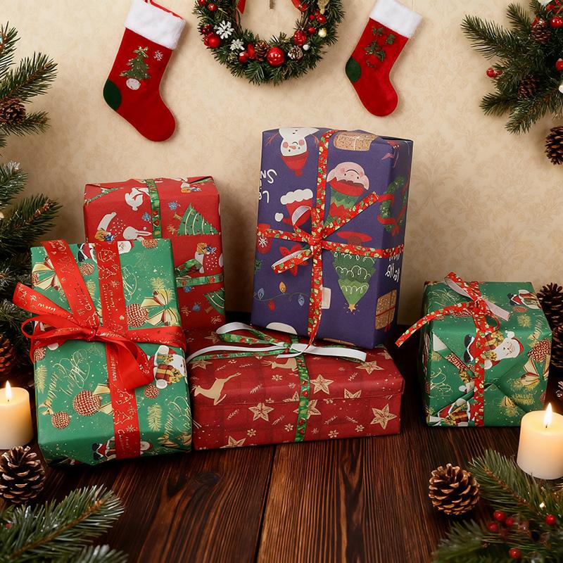 10Meterx50cm Christmas Wrapping Paper Roll Cartoon Santa Claus Elk Gift Box Packaging Material Christmas Party Home Decoration