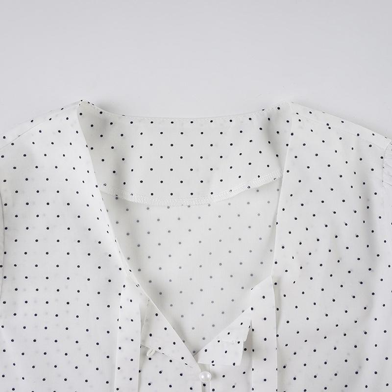Chemise à Bretelles à Pois Français - Haut d'Été Mignon Coupe Ajustée Manches Courtes