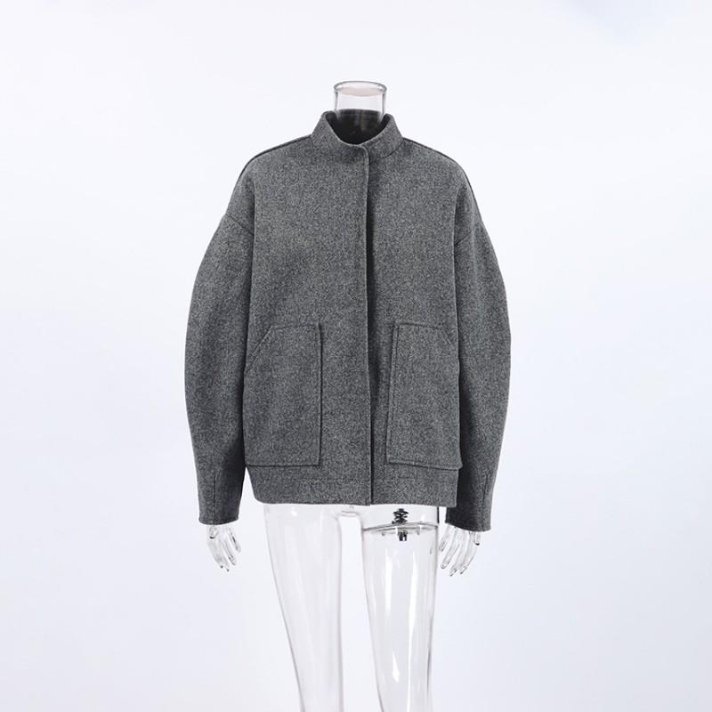 Womens Mid-Length Wool Blend Coat 2026 Winter Loose Stand Collar Thick Commuter Outerwear