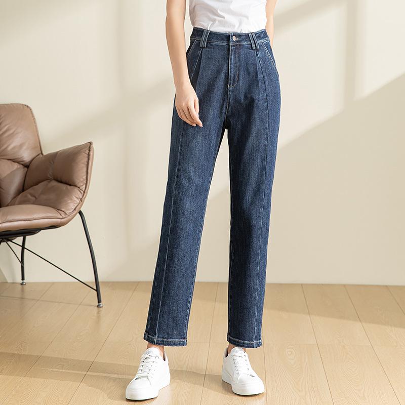 

Women s Plus Size Three-Color High Waist Cropped Cigarette Jeans - Autumn Patchwork Stretchy Straight-Leg Style