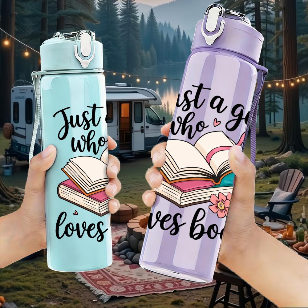 1PC Book Lover Girl Quote 750ml Color Plastic Sports Water Bottle Leakproof Flip Straw Lid Suitable for Sports Office Home Use