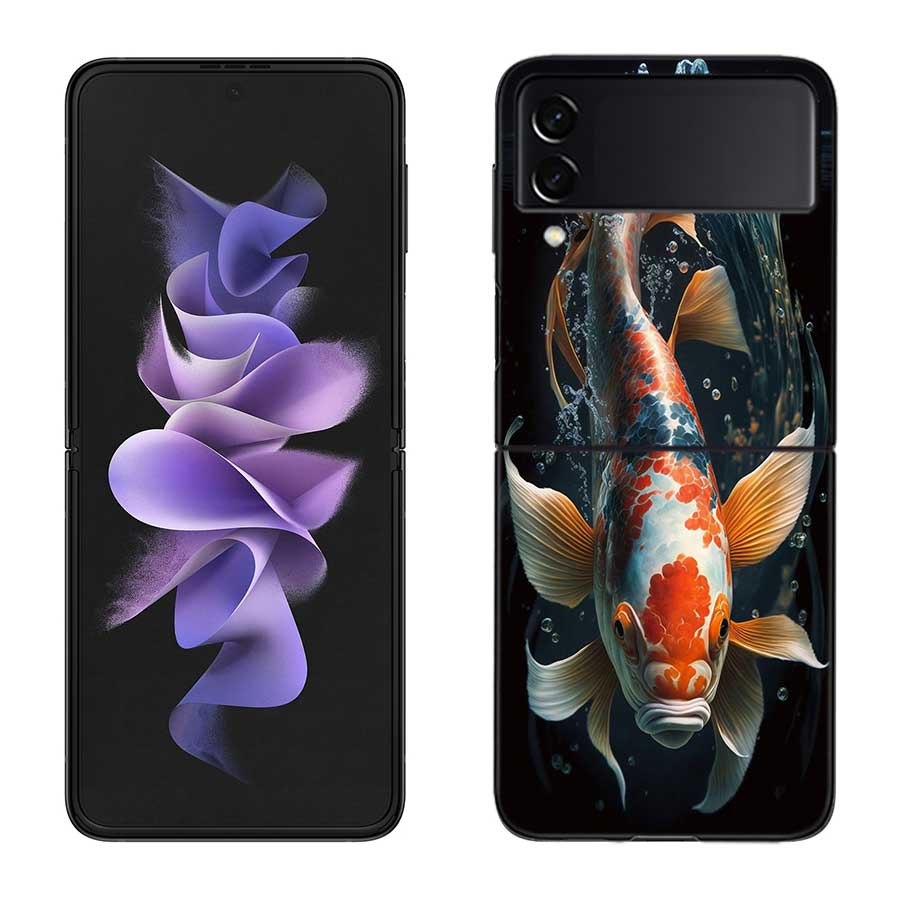 High End Ornamental Fish and Koi Carp Phone Case For Samsung Z Flip 7 6 5G Galaxy Z Flip 5 4 3 Black Hard Cell Cover Luxury PC