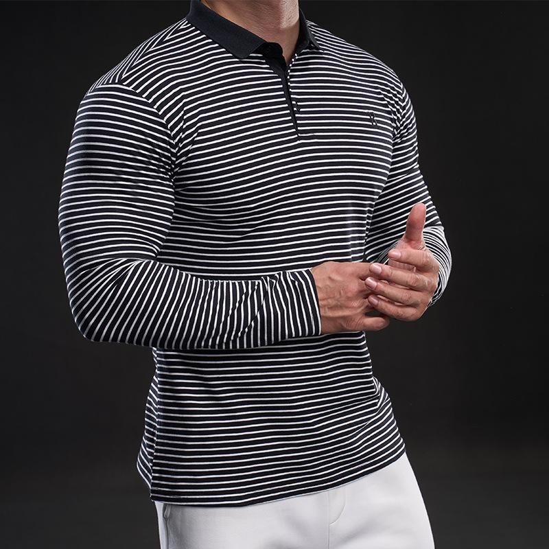

Spring and Autumn Cotton Striped Long-sleeved Men s T-shirt Base Shirt Korean Style Autumn Clothes Men s Inner Wear XXXXL