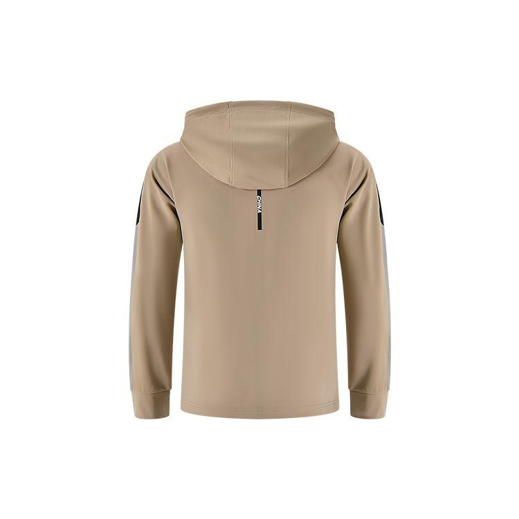 Li Ning Badminton Series Color Block Logo Zip-Up Hooded Long Sleeve Jacket Unisex jackets Silver Mink-Brown AJDS855-2