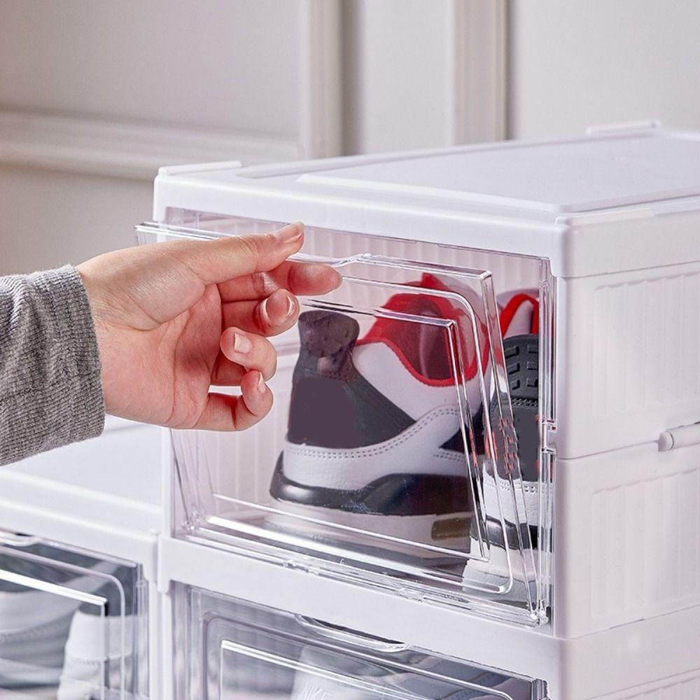 Simple Plastic Multi Layer Shoe Box Transparent Stackable Foldable Shoe Box with Lid Dustproof Shoe Cabinet Dormitory
