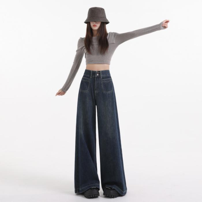 Women s High-Waisted Velvet Wide-Leg Jeans for Autumn and Winter XXL