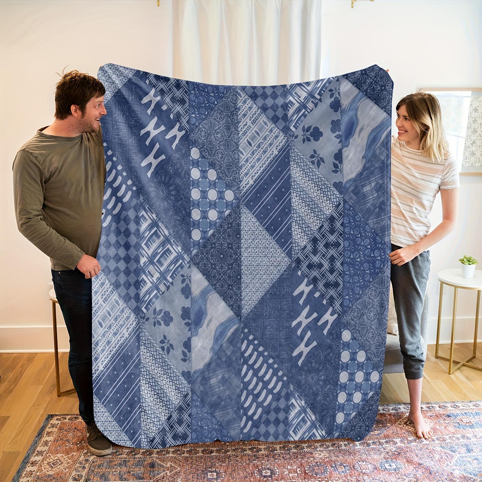

Contemporary Blue Geometric Flannel Blanket - Soft High-Definition Digital Print, All-Season Cozy Throw for Couch, Bed & Home De 130x150cm51x59in