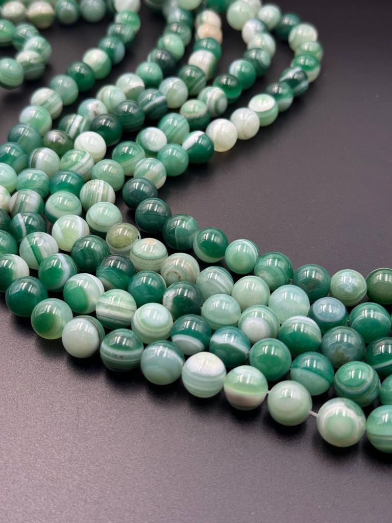7A Natural Green Striped Agate Round Beads for Jewelry Making 