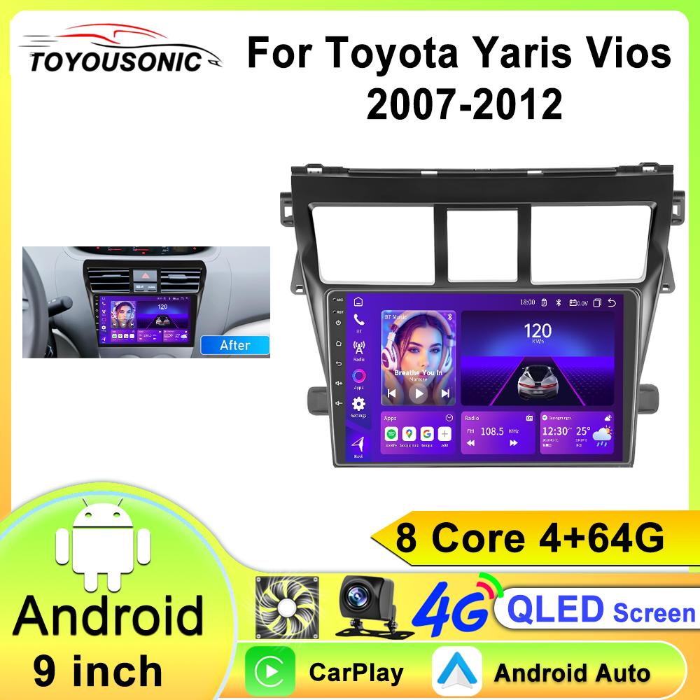 Android 13 Radio For Toyota VIOS Yaris 2007 2008 2009 2010-2012 Car stereo Multimedia Player Carplay Auto GPS navigation 2DIN