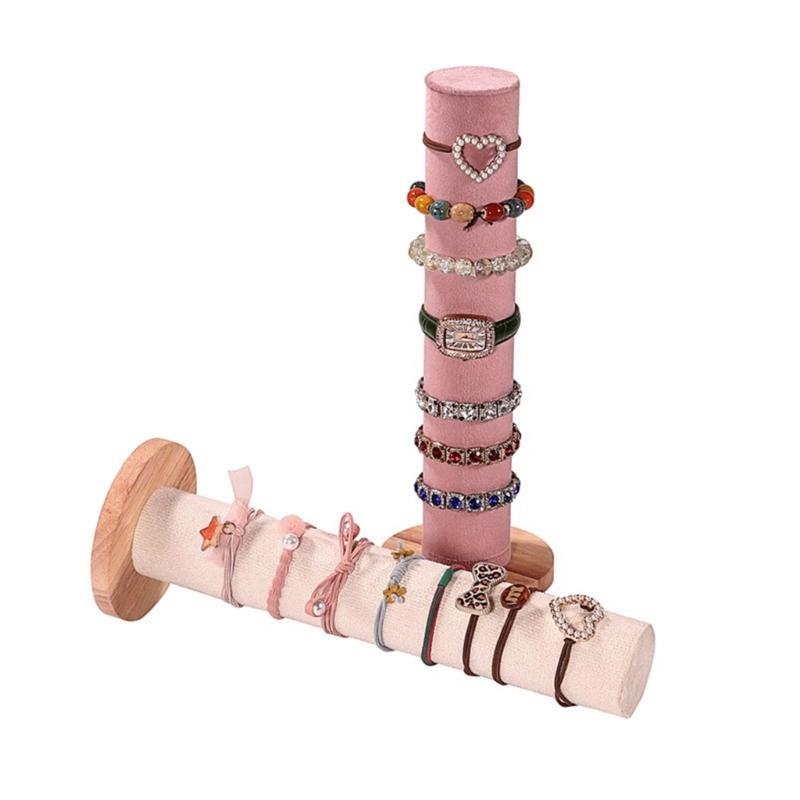 Wood Base Cylinder Vertical Hair Accessory Holder Display Stand for Scrunchies and Headbands Jewelry Presentation Rack