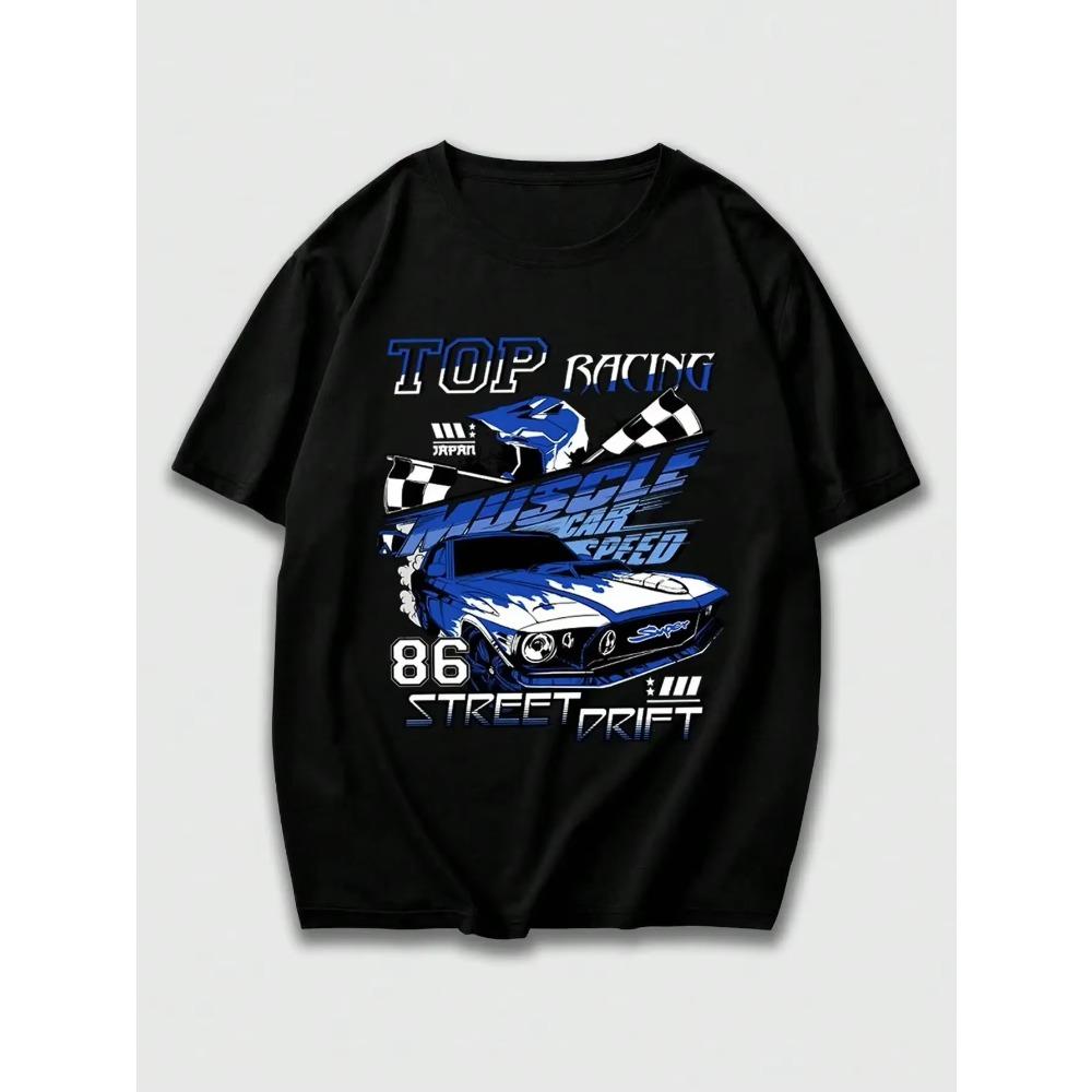 Top Racing Musicle Car Speed 86 Street Drift Male T-Shirts Hip Hop Breathable Tops Casual T Shirt Oversized Cotton T-Shir