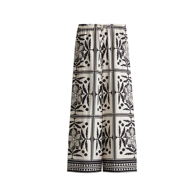 Viscose Blended Lapel Long Sleeves Loose Shirt 1283653 High Waist Drawstring Loose Pants 1283662