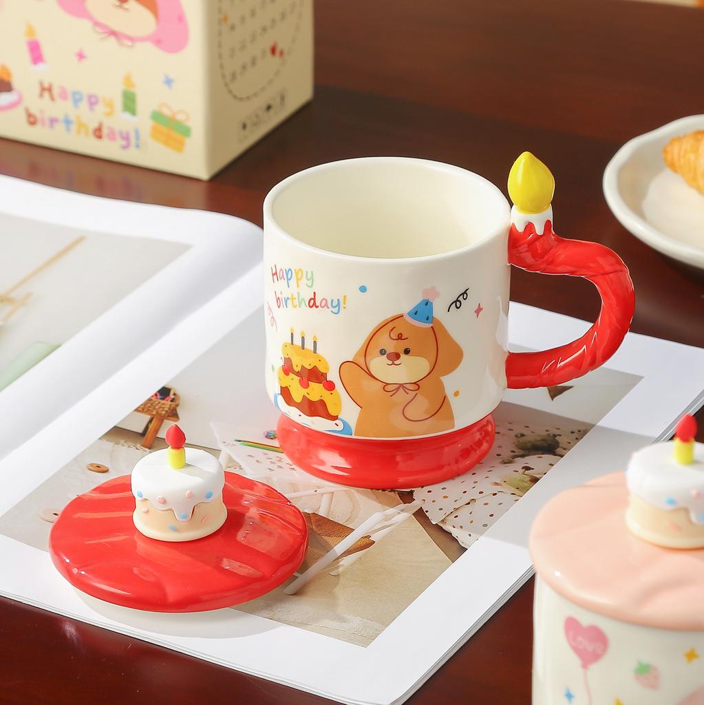 Cartoon ceramic cup with lid high value mug cute girl heart water cup souvenir cup student drinking cup