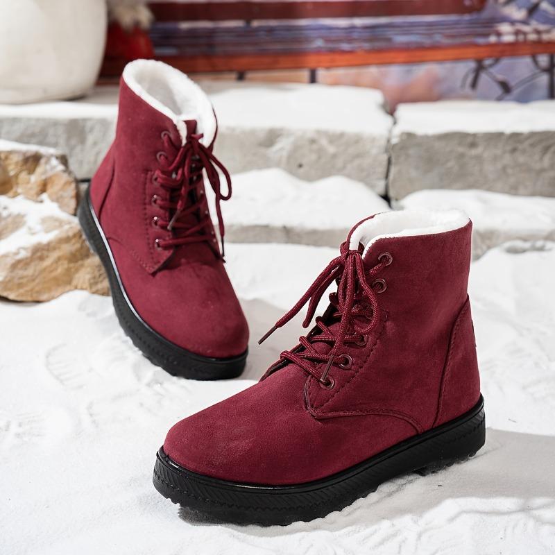 Women's Winter Mid-Calf Snow Boots - Lace-Up, Faux Fur Lined, Waterproof & Anti-Slip, Outdoor Warm Ankle Boots