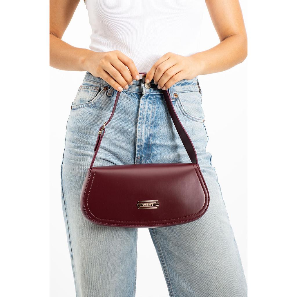 Women's Baguette Lined Snap Closure Handbag And Shoulder Bag