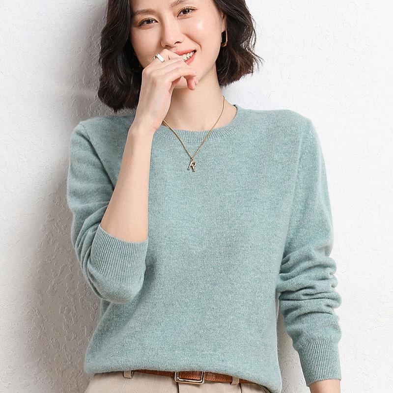 Women's Spring and Autumn Pullover  Round Neck Sweater Knit Bottom Long Sleeve Shirt