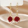Retro-style Red Rose Earrings Fashionable Rose Teardrop Earrings New Rose Rhinestone Earrings