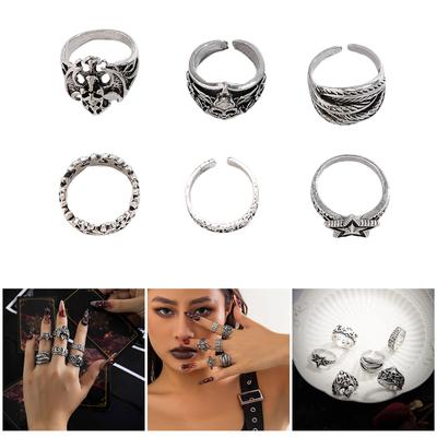 Gothic Totenkopf Ring Set Verstellbare Fingerringe Legierung Textur Dating Ringe Perfekt für Partys und Festivals Jeden Anlass
