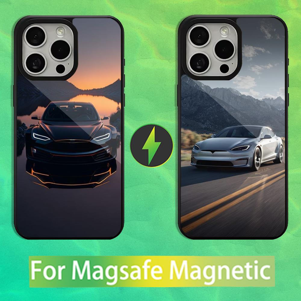 Sports T-Teslaes Car Phone Case For iPhone 16,15,14,13,12,11,Pro,Max,Plus,Mini,Magsafe,Magnetic Wireless Charging Case