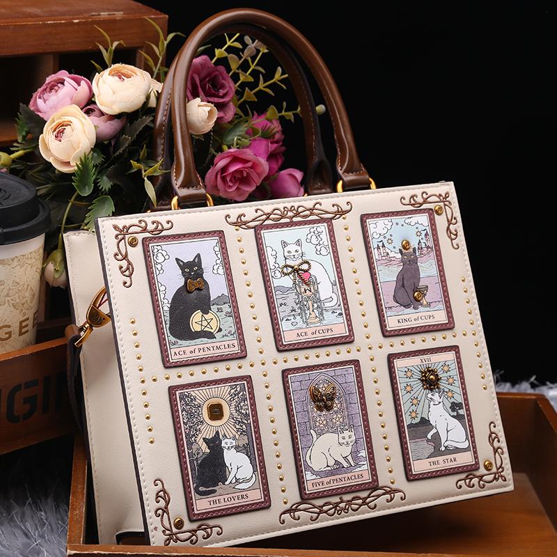 Borsa Designer Vintage e di Lusso con Ricamo Delicato Stampa Gatto Popolare e alla Moda per Donna Borsa Tote ad Alta Capacità