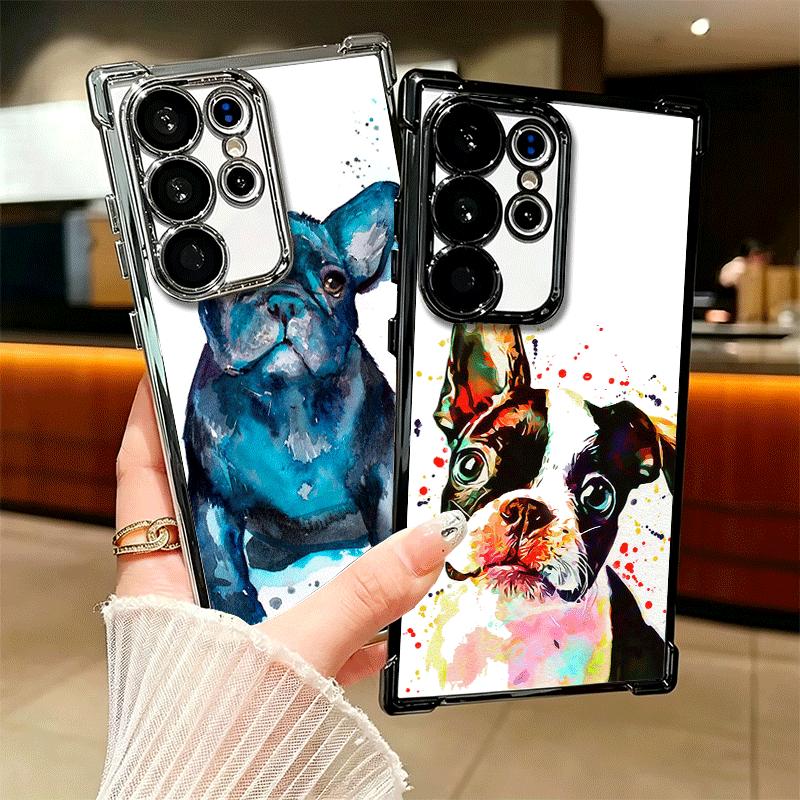 French Bulldog Dog Pug Design Plating Phone Case For Samsung Galaxy S24 S25 FE S26 Edge S23 Ultra S22 S21 Plus S20 Anti-Fall Air