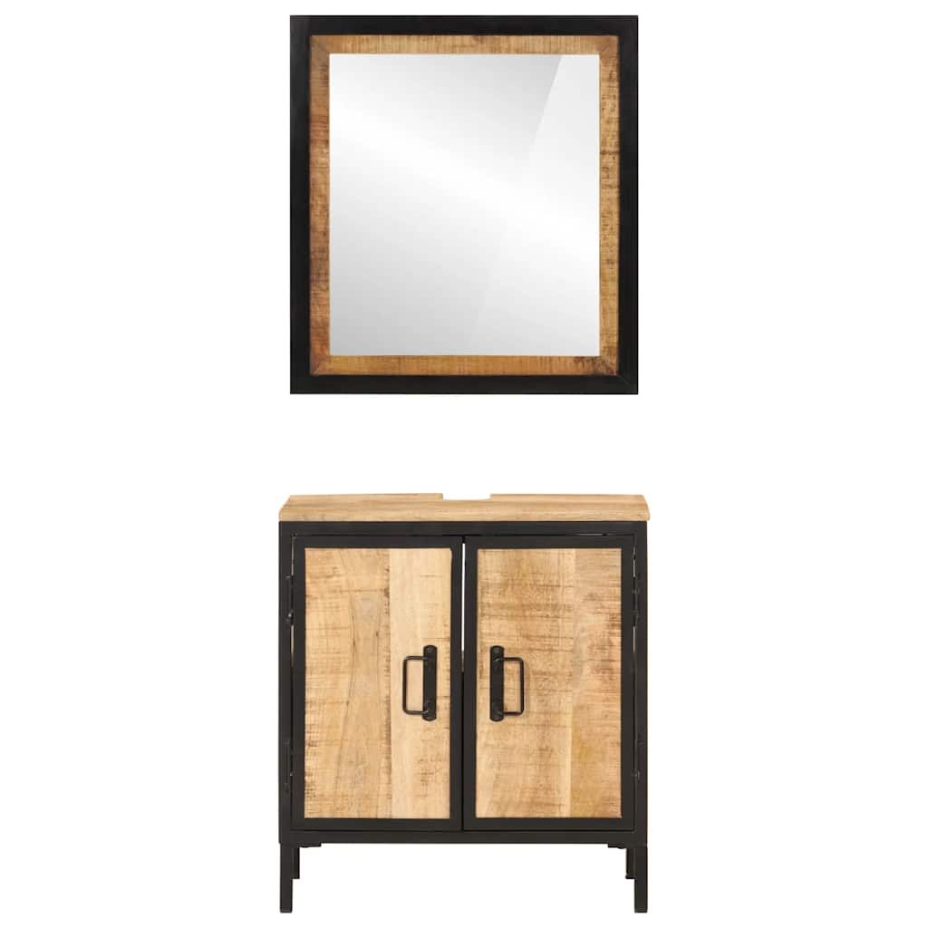2 Piece Bathroom Furniture Set Iron and Solid Mango Wood