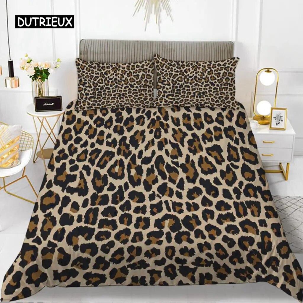 Leopard Print Duvet Cover Set Queen Size Girl Colorful Cheetah Print Bedding Set Polyester Wild Animal Theme Comforter Cover Set  three-piece set