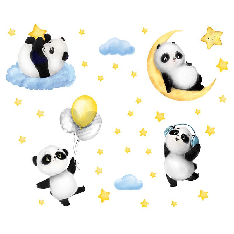 

Наклейки на стену с изображением мультяшной панды, лунные облака, наклейки для детской комнаты, декор для детской комнаты, съемные наклейки на фон с изображением животных 40x60cm разноцветный