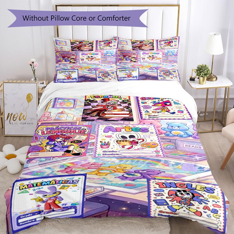 Digitale Circus Beddengoed Set Ademende Dekbedovertrek met Kussenslopen Decoratief Beddengoed voor Slaapkamer Huisdecoratie Verjaardagscadeau