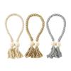Set of 2 Handwoven Cotton Rope Curtain Holders Tiebacks Magnetic Drapery Clip with Tassels Window Treatments Accessories