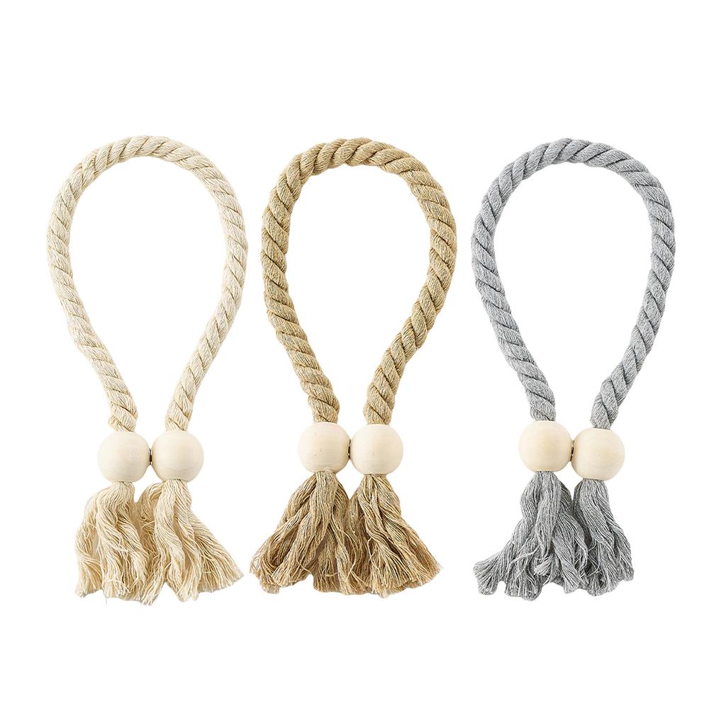 Set of 2 Handwoven Cotton Rope Curtain Holders Tiebacks Magnetic Drapery Clip with Tassels Window Treatments Accessories