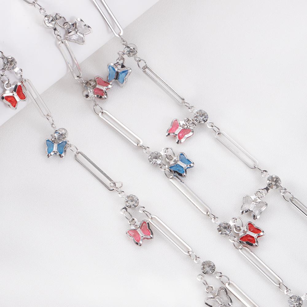 1Meter Crystal Beaded Chain Cross Butterfly Flower Charm Link Chain Copper Chains for DIY Necklace Bracelet Cloth Jewelry Making