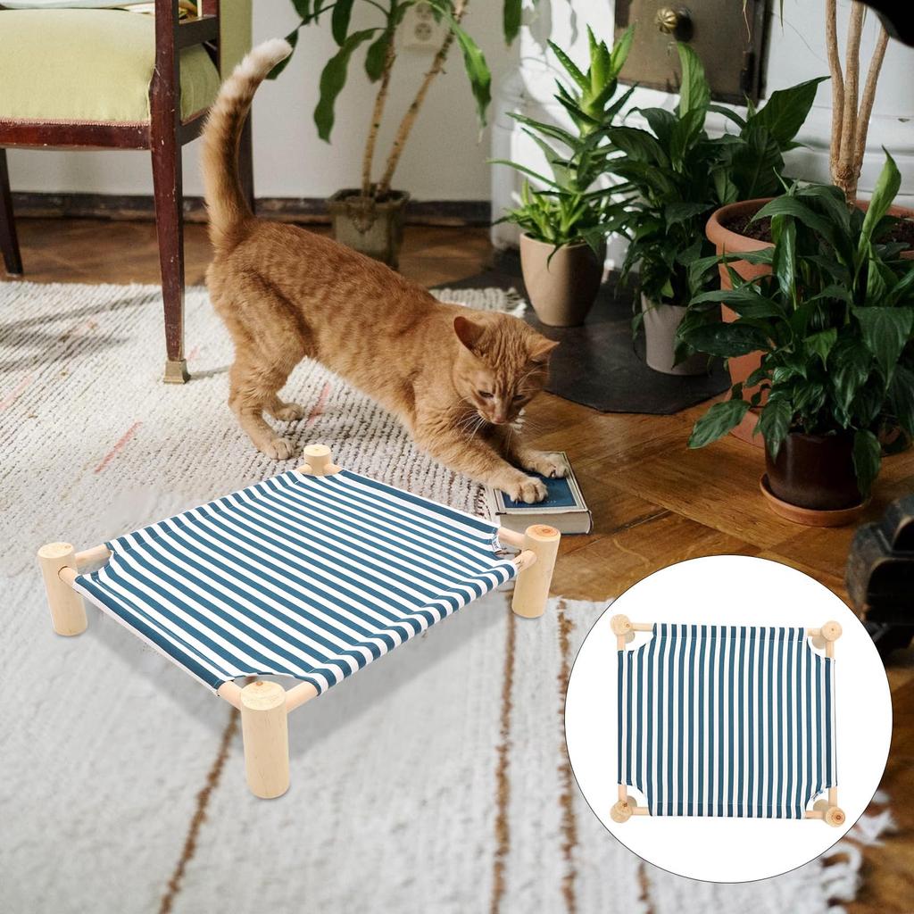 NOLITOY Cat Bed Summer Pet Freestanding Stylish Cat Cat Sleeping Scratching Blue Hammock, Bed, Wooden, Breathable, Striped, Hammock, Sofa, Area, Area,