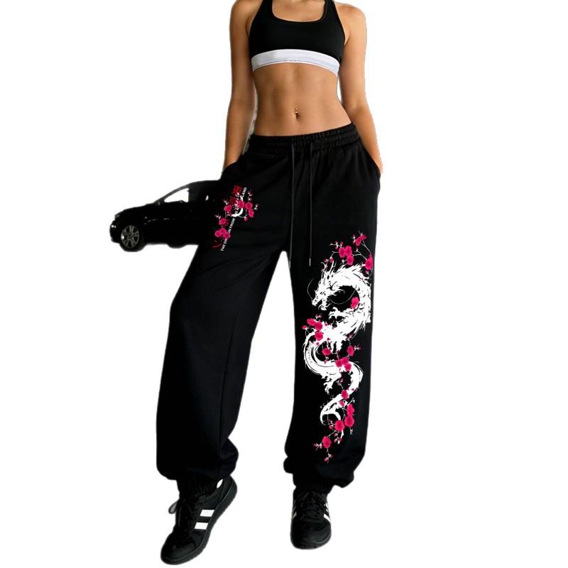 Y2K Gothic Print Loose Fit High Waist Drawstring Jogger Pants Men Women Casual Wide Leg Sweatpants