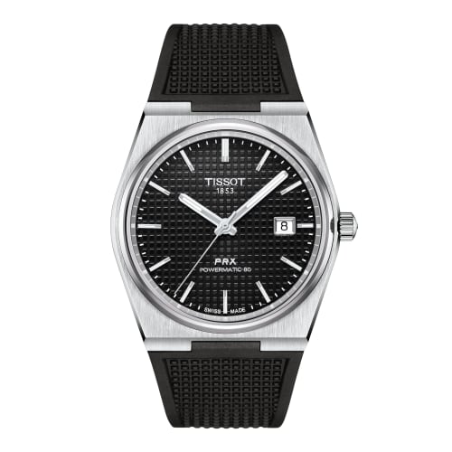 Tissot PRX Powermatic 80 Watch, Rubber Strap, Black Dial, Officially Imported, Men's, T1374071705100