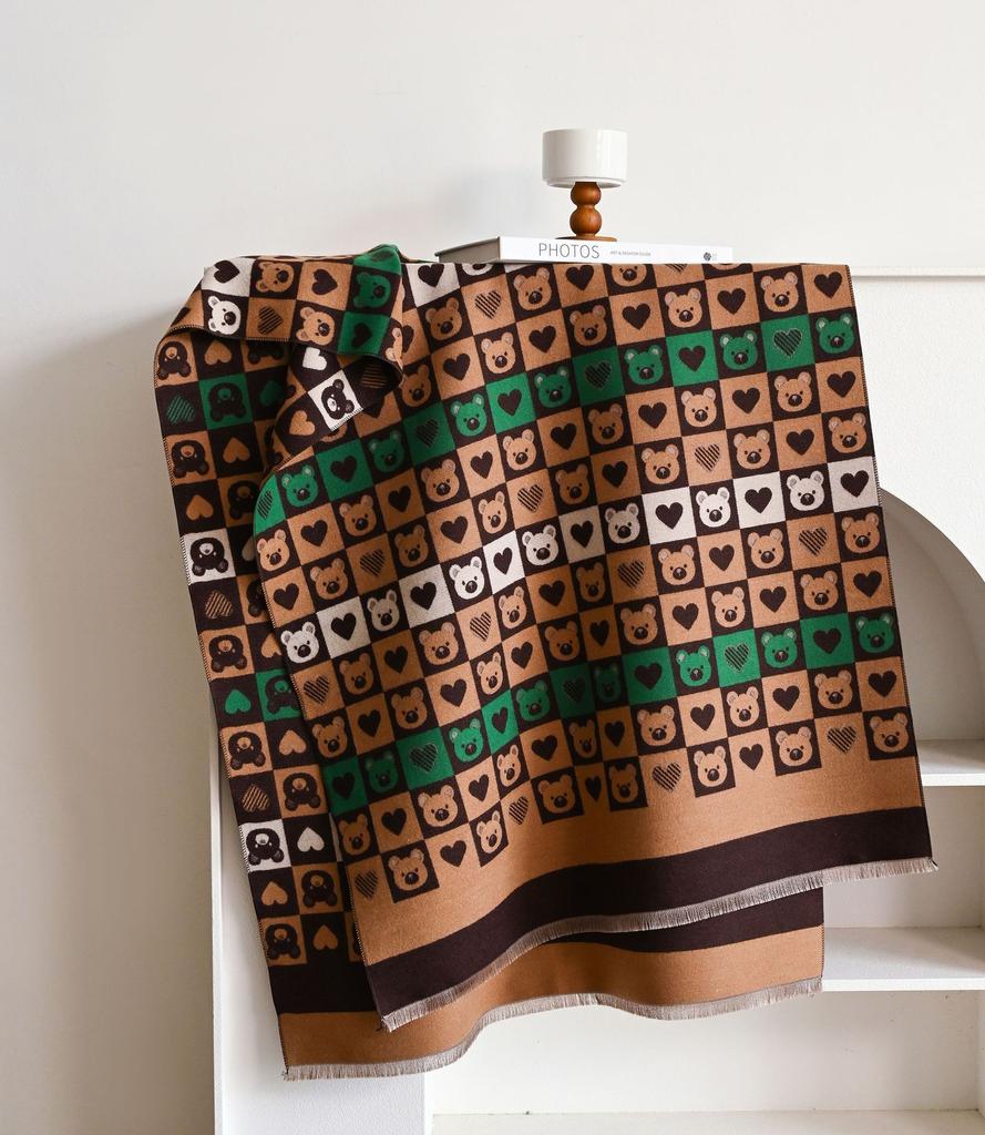 Cartoon Love Bear Imitation Cashmere Thermal Scarf Korean Sweet Fashion Versatile Long Shawl