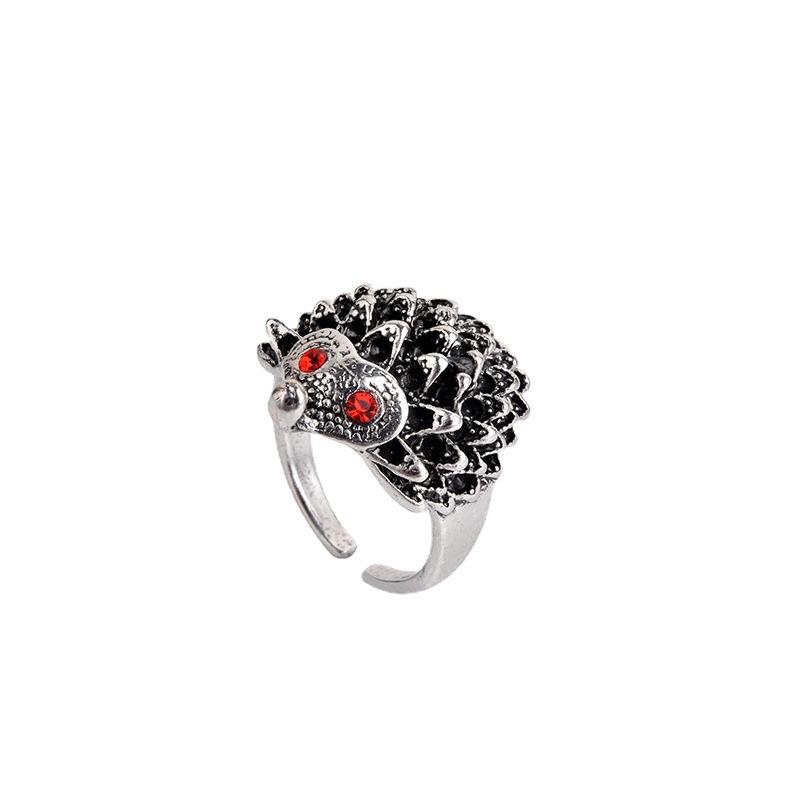 Retro Red Eye Hedgehog Ring For Men Women Punk Gothic Rock Hiphop Open Ring Handmade Designer Zircon Unisex Accessories Gift