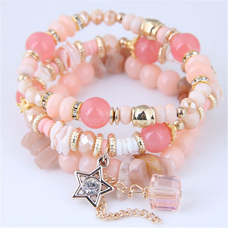 Versatile Crystal Candy Beads Fashionable Multi-layered Bracelet for Women, Sparkling Diamond Star Beaded Bracelets