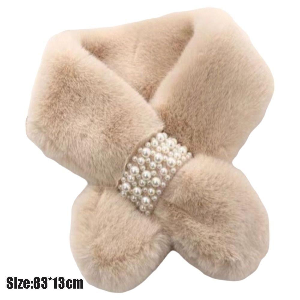 Pearl Decoration Neck Scarf Solid Color Neck Warmer High Quality Shawl  Winter