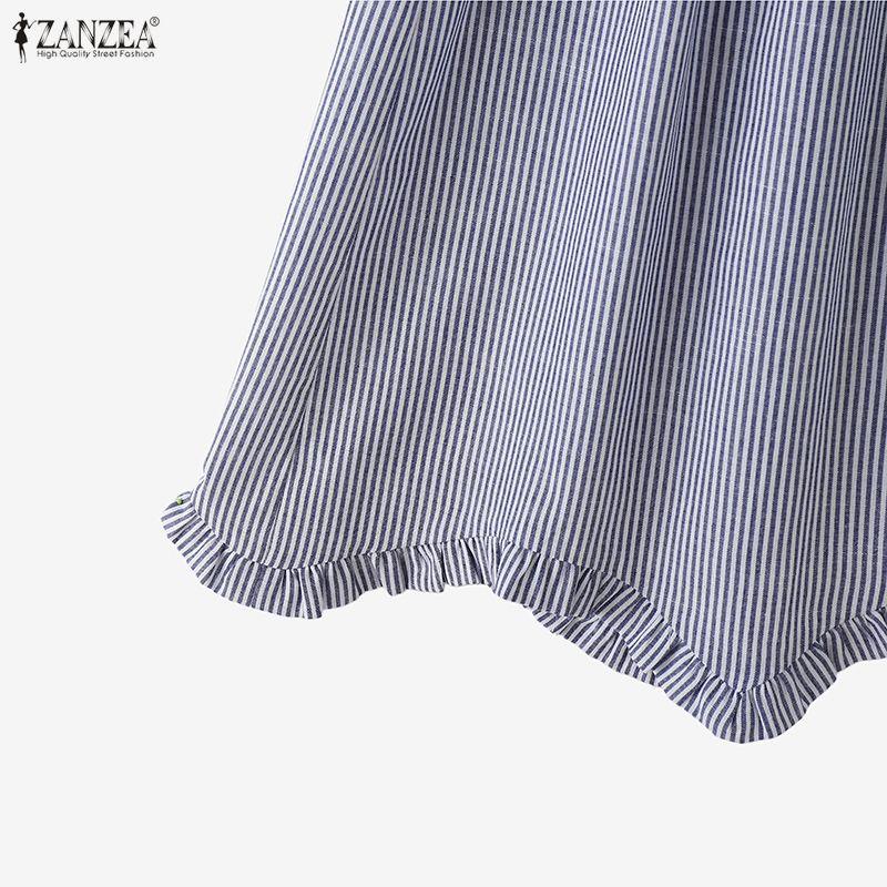 ZANZEA Women Casual Elastic Waist Loose Stripe Print Wide Leg Pants