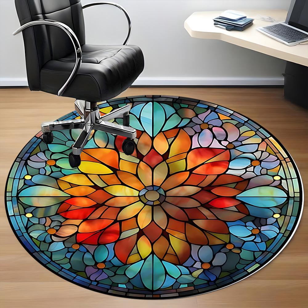 1pc Stained Glass Mandala Office Round Area Rug, Under Office Chairs Bedroom Living Room Home Decor, Room Deco