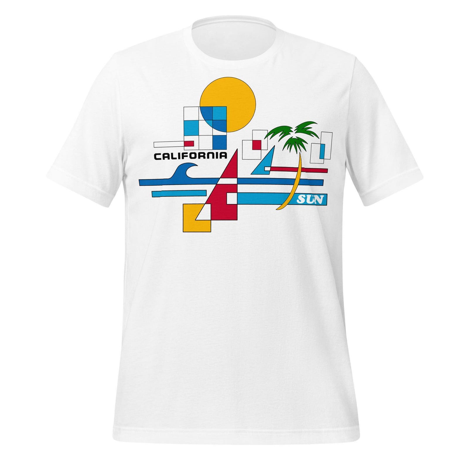 Retro California T-Shirt: Geometric Tourist Design, 100% Cotton S