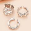 Fashionable Irregular Patterned Rings 3 Pieces Mix and Portable Set Accessory for Trendy Women Styles Daily Use