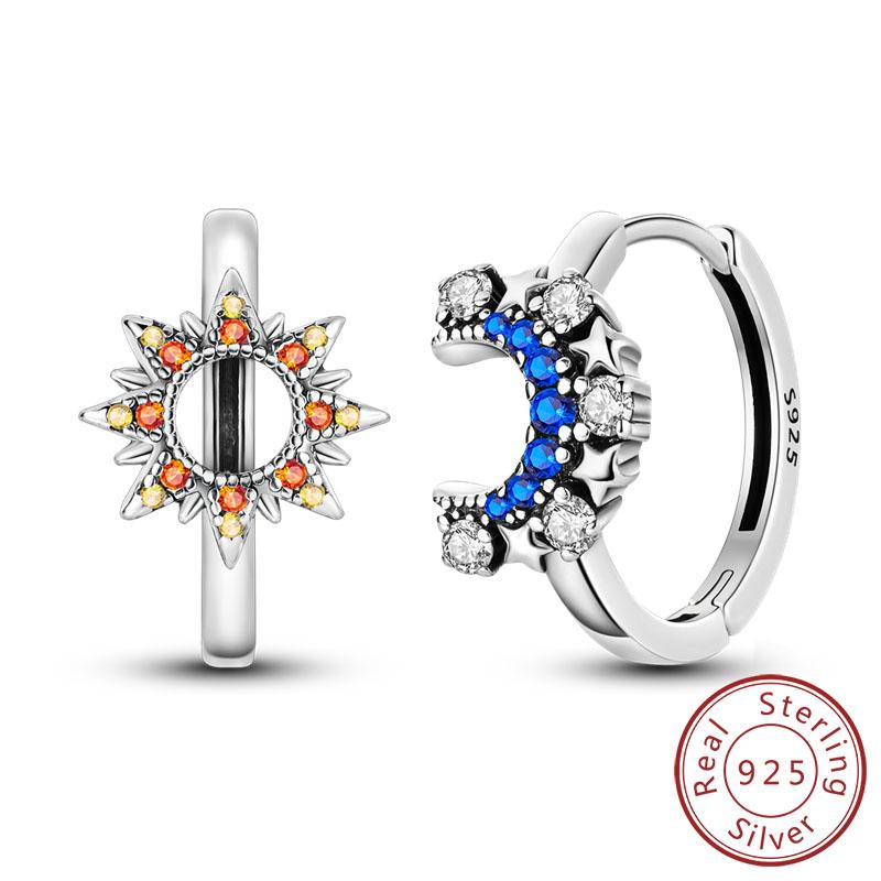 New 925 Silver Hoop Earrings Star Moon Stud Drop Earrings For Woman Party Wedding Accessories Fashion Jewelry Gift